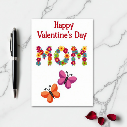 Mom Valentines Day Floral Butterfly Card