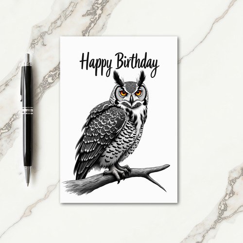 Monochrome Bird Birthday Card