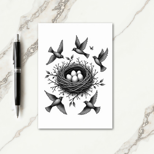 Monochrome Birds Nest Mothers Day Card