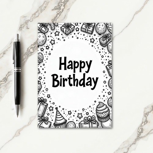 Monochrome Birthday Line Art Card