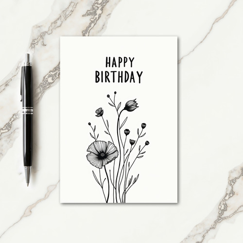 Monochrome Bloom Birthday Card