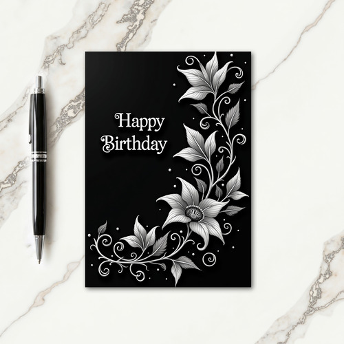 Monochrome Floral Birthday Card