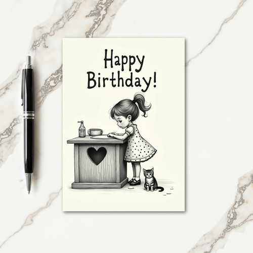 Monochrome Girls Birthday Card