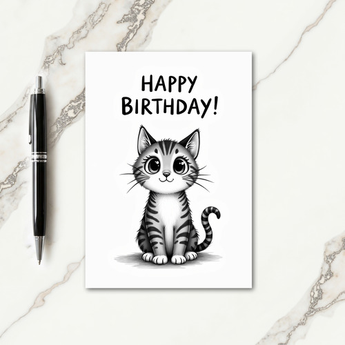 Monochrome Kitty Birthday Card