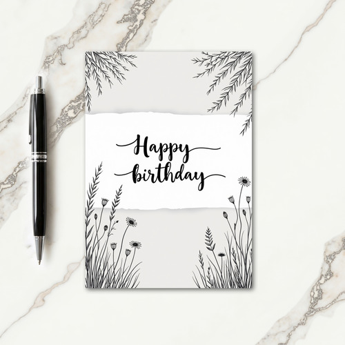 Monochrome Leafy Birthday Card