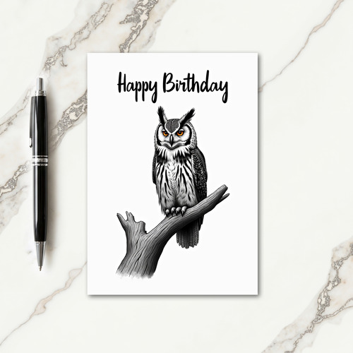 Monochrome Owl Birthday Card
