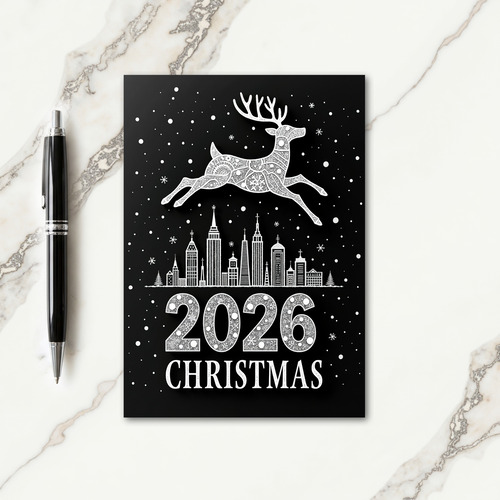 Monochrome Reindeer City Card