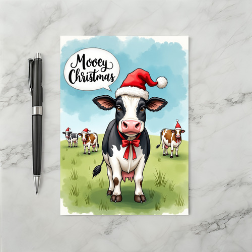 Mooey Christmas Cow Pun Funny Holiday Greeting