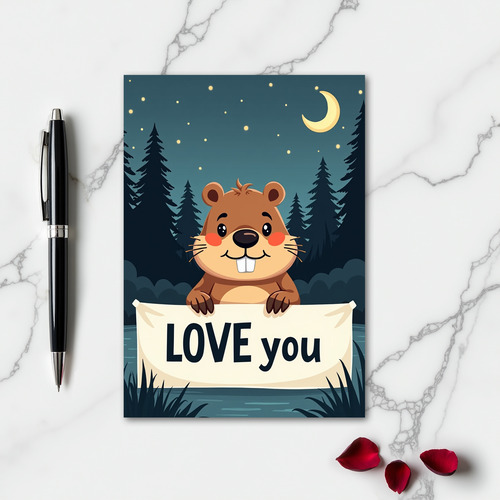 Moonlit Beaver Love You Card