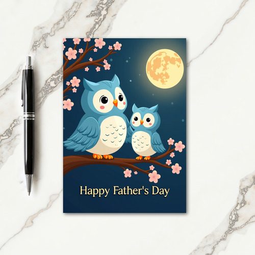 Moonlit Dads Day Branch Birds Card