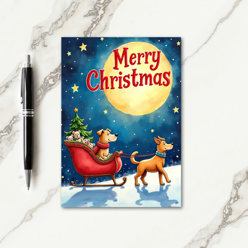 Moonlit Dog Sleigh Card