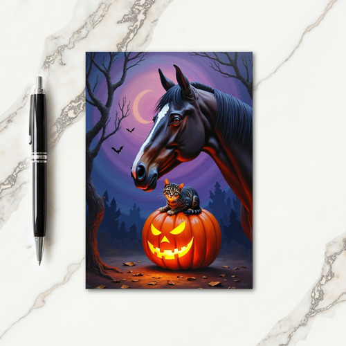 Moonlit Horse And Pumpkin Card