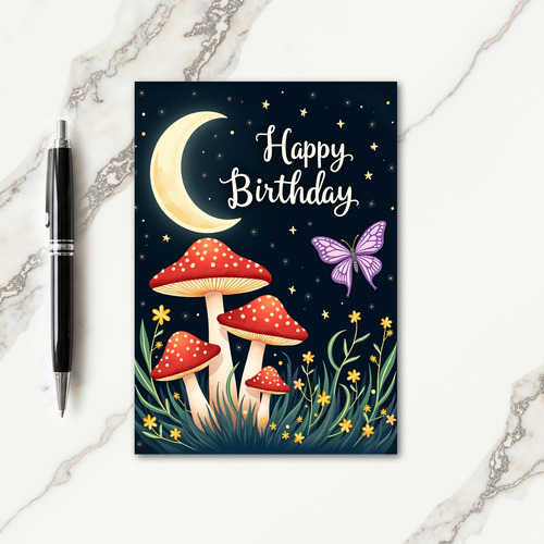 Moonlit Mushroom Birthday Card