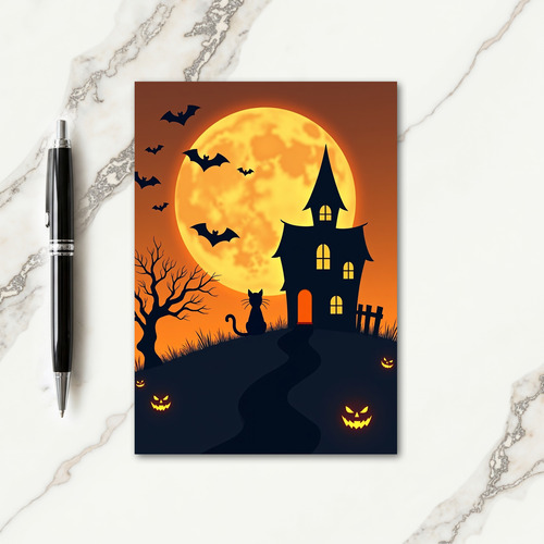 Moonlit Spooky House Card