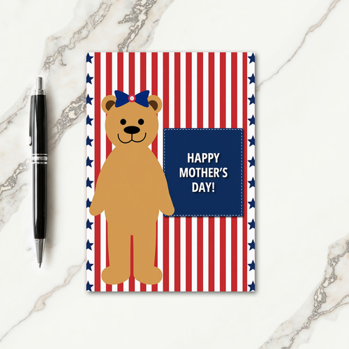 Mothers Day Striped Bear Bow Card