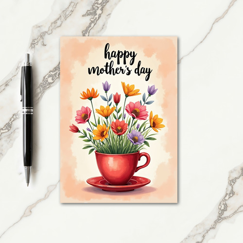 Mottled Floral Tea Cup Card