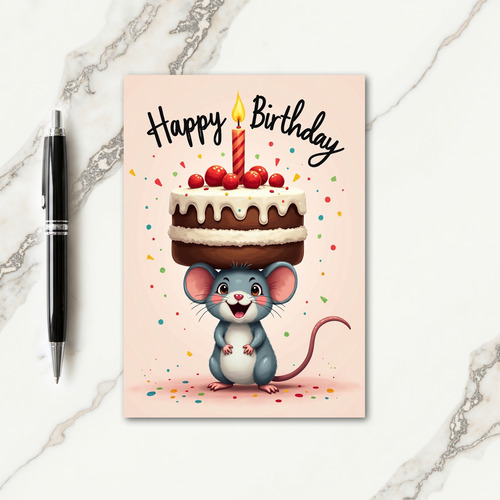Mouse With Cake Birthday Card