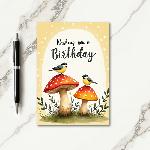 Mushroom Bird Birthday Card