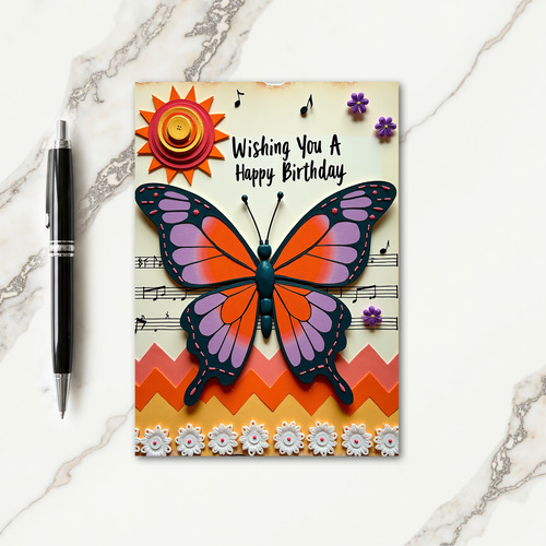 Musical Butterfly Birthday Card