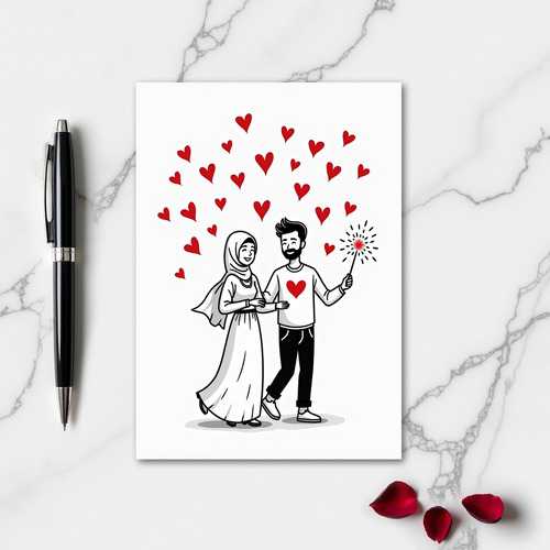 Muslim Couple Love Hearts Card