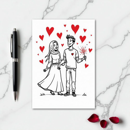 Muslim Couple Sparkling Love Card