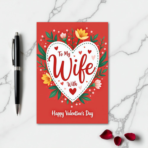 My Wife Valentine Floral Heart Card