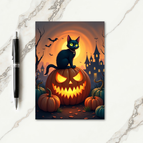 Mystic Cat On Glowing Gourd Card