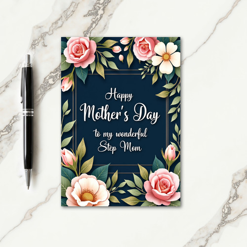 Navy Botanical Mothers Day Card