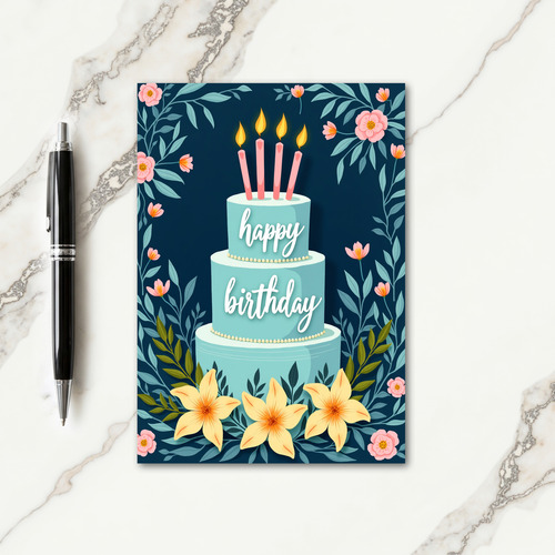 Navy Floral Birthday Card