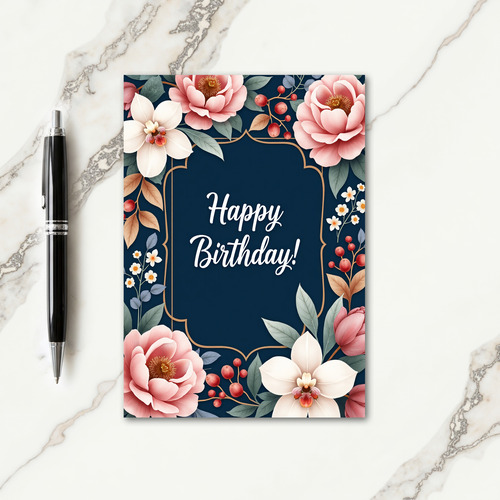 Navy Gold Birthday Bloom Card