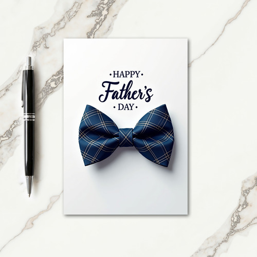 Navy Plaid Fathers Day Bow Tie Card