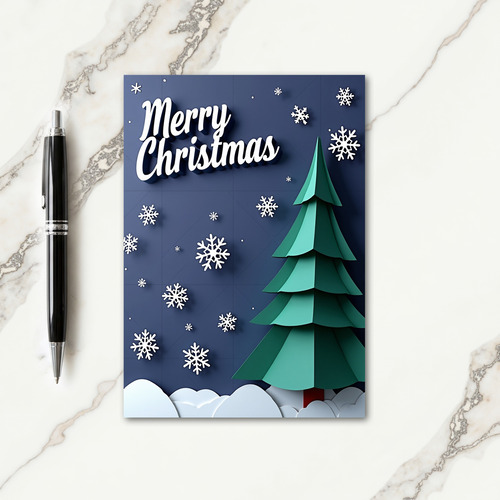 Navy Script Christmas Card