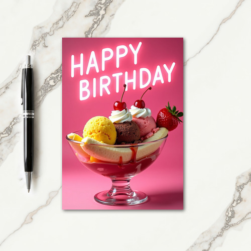 Neon Birthday Dessert Card