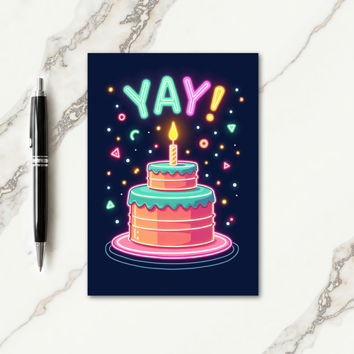Neon Birthday Glowing Cake Card
