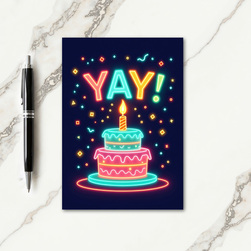 Neon Cake Birthday Card