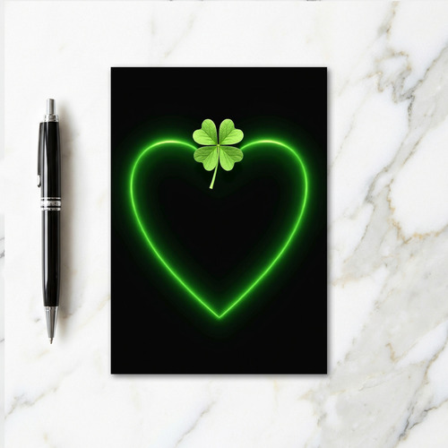 Neon Heart Clover Luck Card