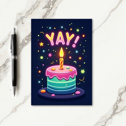 Neon Yay Birthday Card