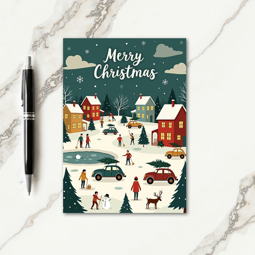 Nostalgic Winter Village Card