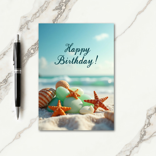 Ocean Birthday Starfish Shells Card