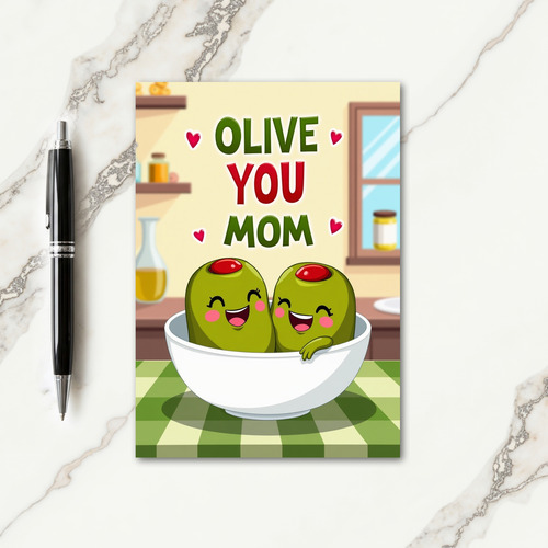 Olive You Mom Illustration Card