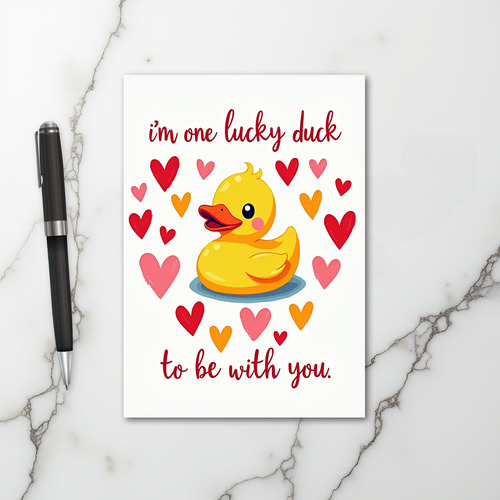 One Lucky Duck Love Hearts Card