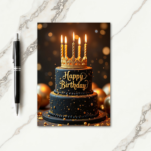 Opulent Black Gold Birthday Card
