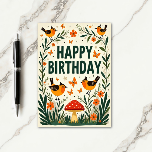 Orange Birds Birthday Card