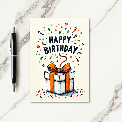 Orange Bow Birthday Card