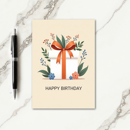 Orange Bow Present Birthday Card