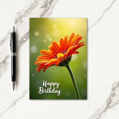 Orange Floral Birthday Card
