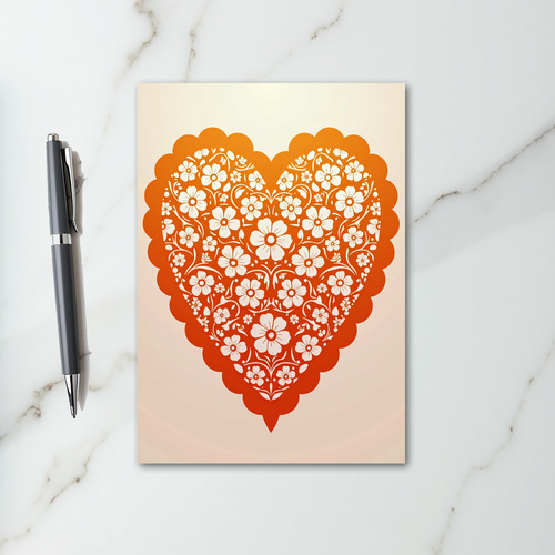 Orange Floral Love Heart Card