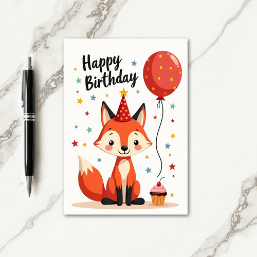 Orange Fox Birthday Card