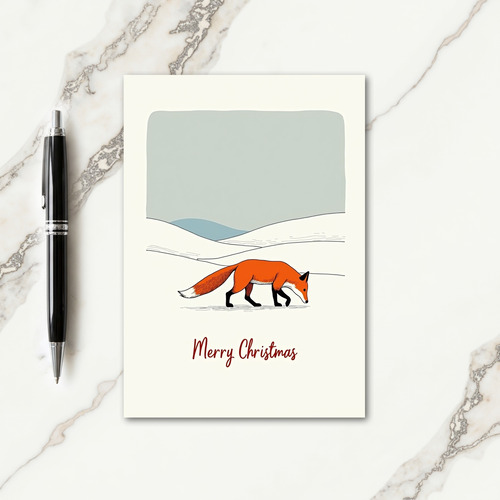 Orange Fox Snow Christmas Card
