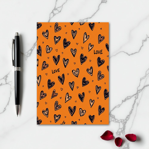 Orange Hearts Love Glitter Texture Card